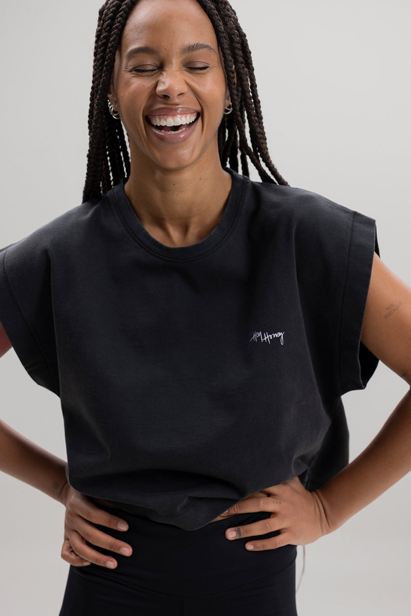 Cropped Shirt Black | Hey Honey Yoga & Active Wear