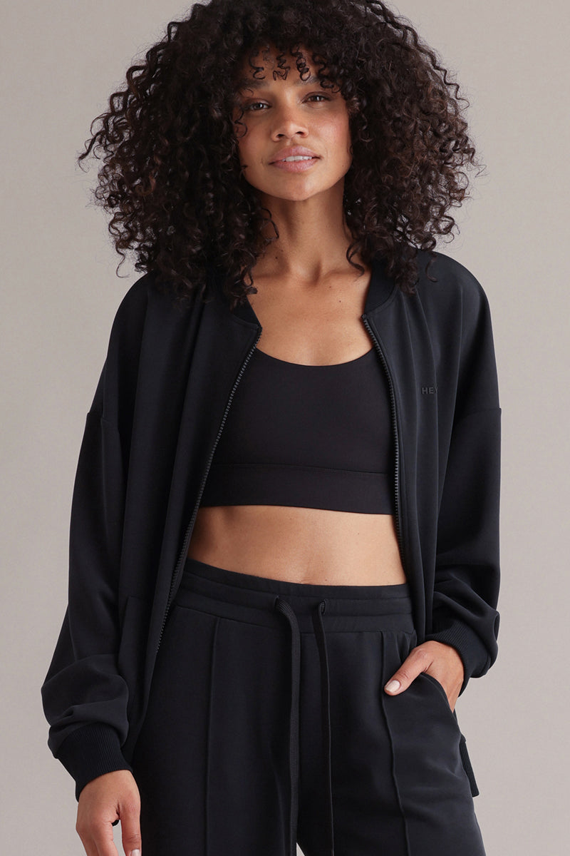 Bomber Jersey Jacket Black | Hey Honey & Active Wear