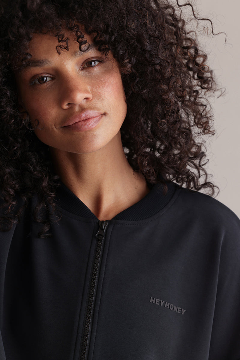 Bomber Jersey Jacket Black | Hey Honey & Active Wear