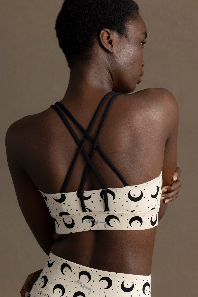 Criss-Cross Bra Print Moon French Oak | Hey Honey Yoga & Active Wear